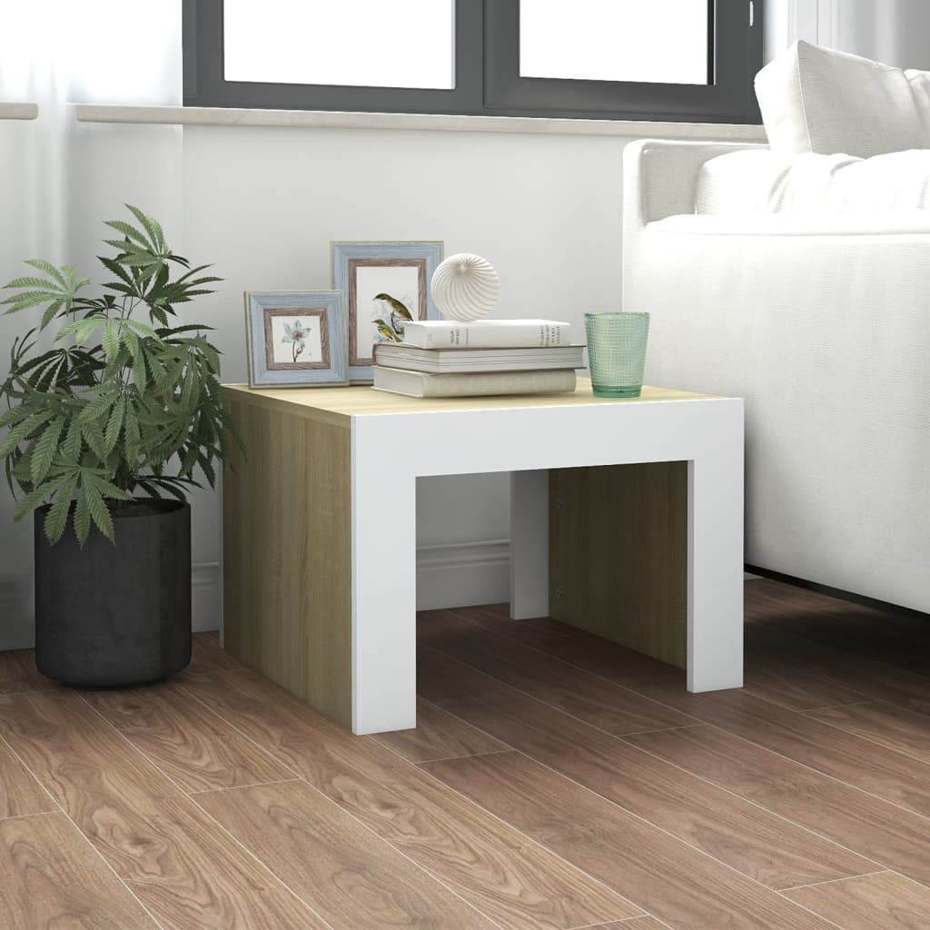 Couchtisch Weiß Sonoma-Eiche 50x50x35 cm Holzwerkstoff