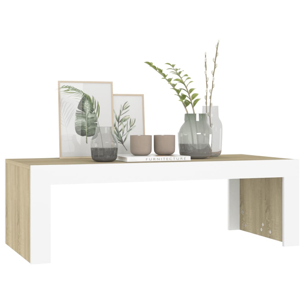 Couchtisch Weiß Sonoma-Eiche 110x50x35 cm Holzwerkstoff