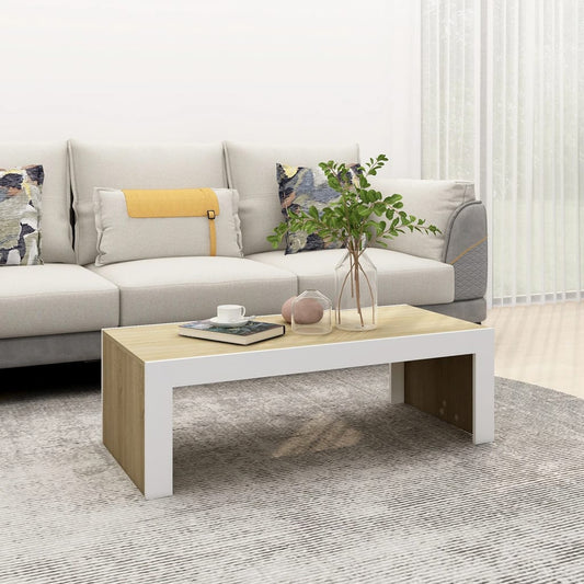 Couchtisch Weiß Sonoma-Eiche 110x50x35 cm Holzwerkstoff