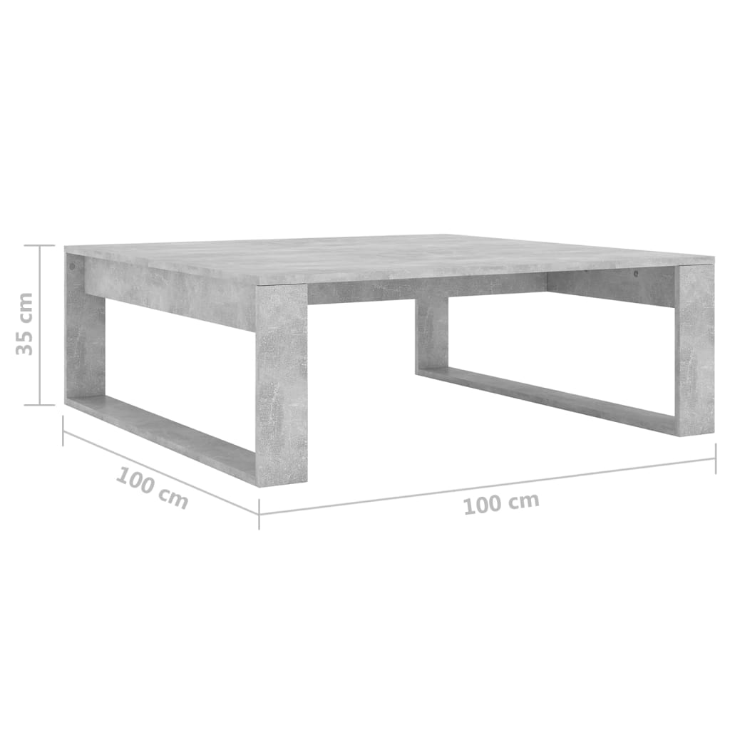 Table basse gris béton 100x100x35 cm en bois