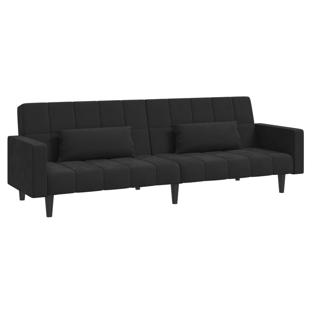 Schlafsofa 2-Sitzer mit 2 Kissen Schwarz Samt