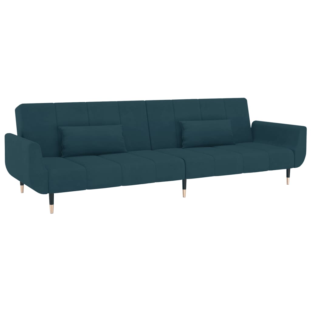 Schlafsofa 2-Sitzer mit 2 Kissen Blau Samt