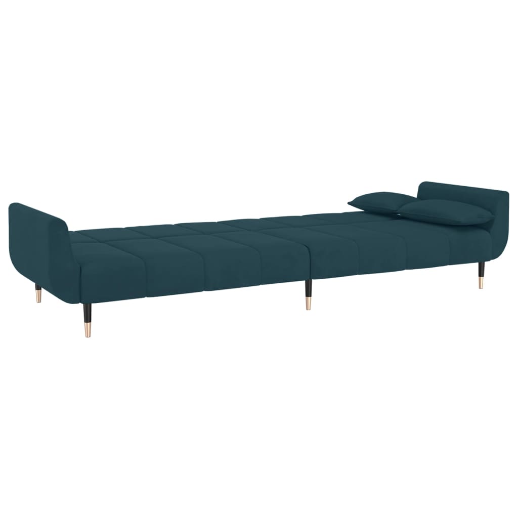 Schlafsofa 2-Sitzer mit 2 Kissen Blau Samt