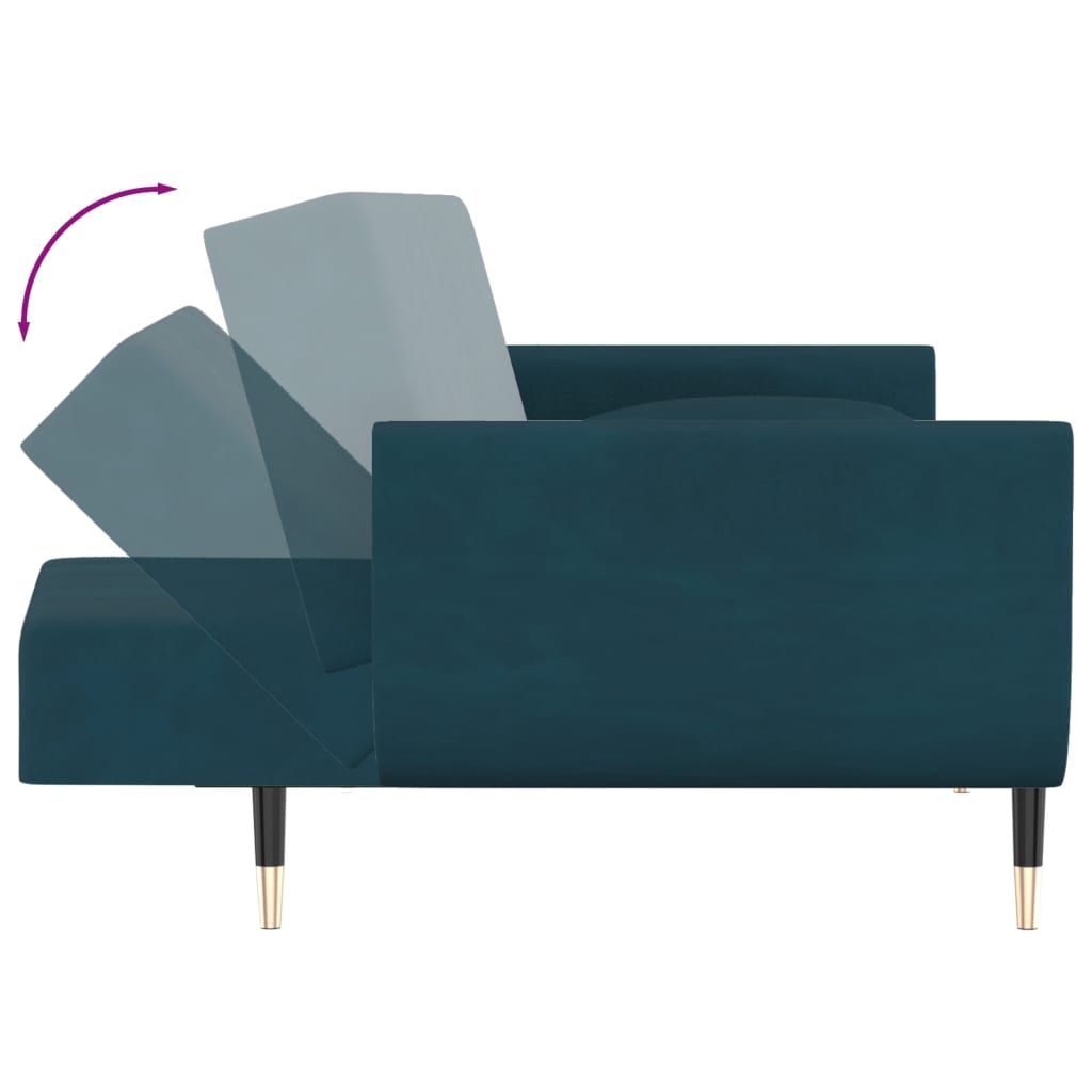 Schlafsofa 2-Sitzer mit 2 Kissen Blau Samt