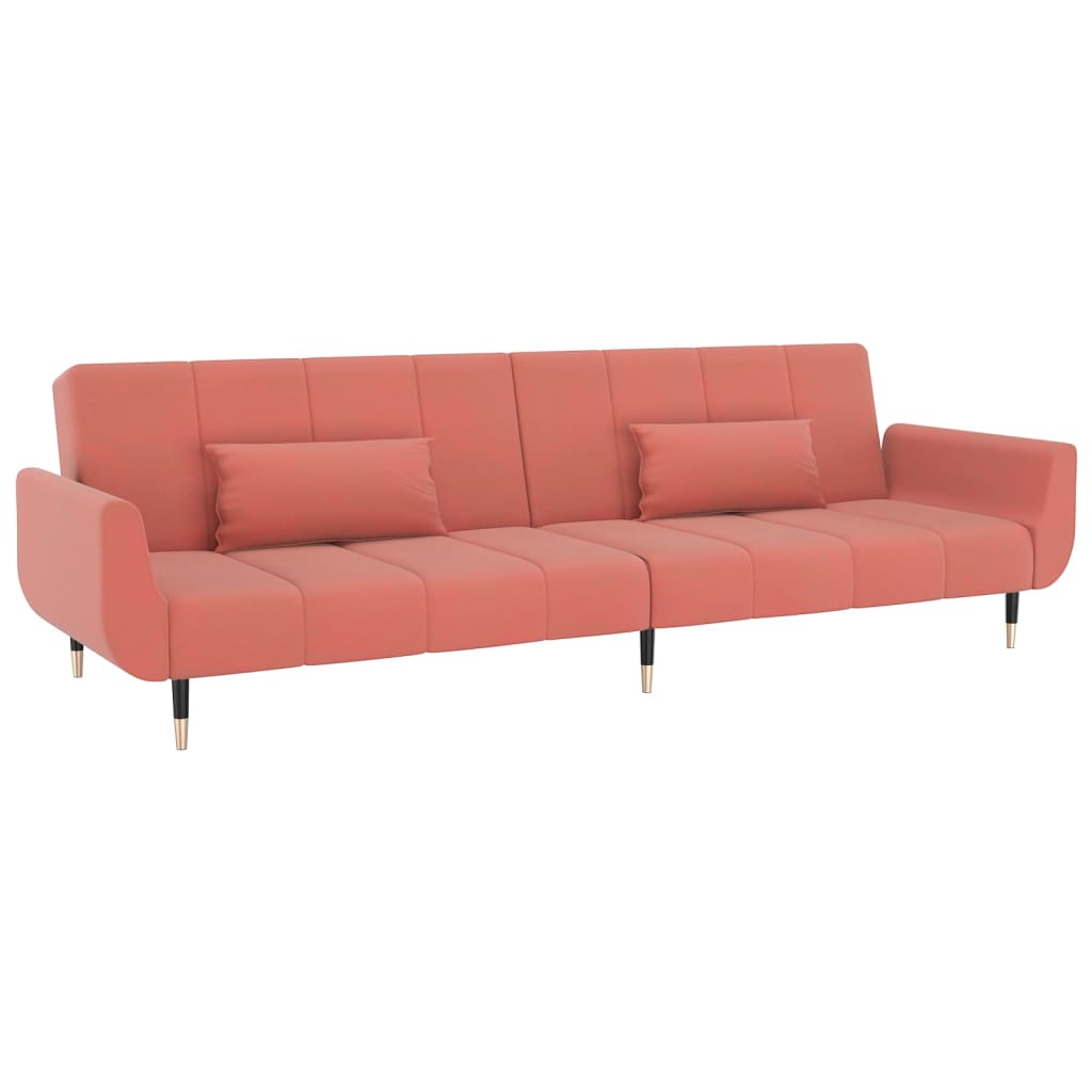 Canapé lit 2 places avec 2 oreillers velours rose