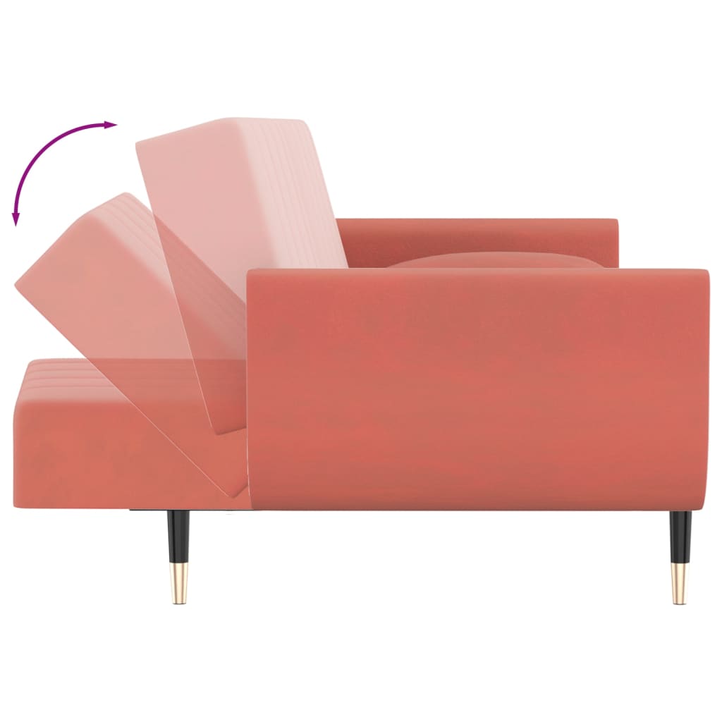 Canapé lit 2 places avec 2 oreillers velours rose