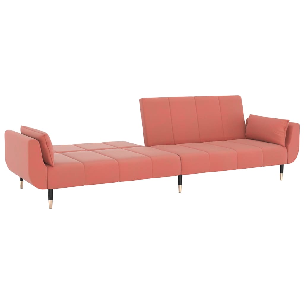 Canapé lit 2 places avec 2 oreillers velours rose