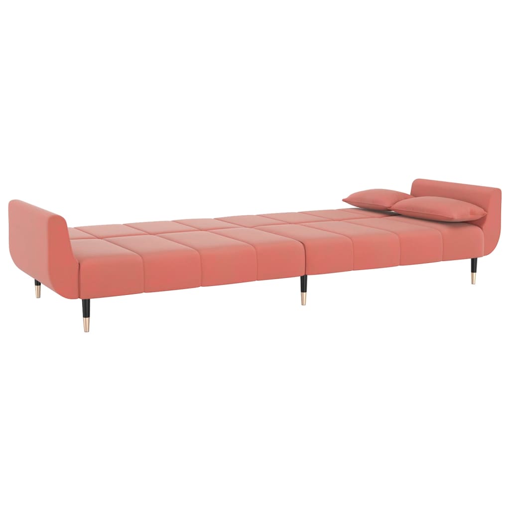 Canapé lit 2 places avec 2 oreillers velours rose
