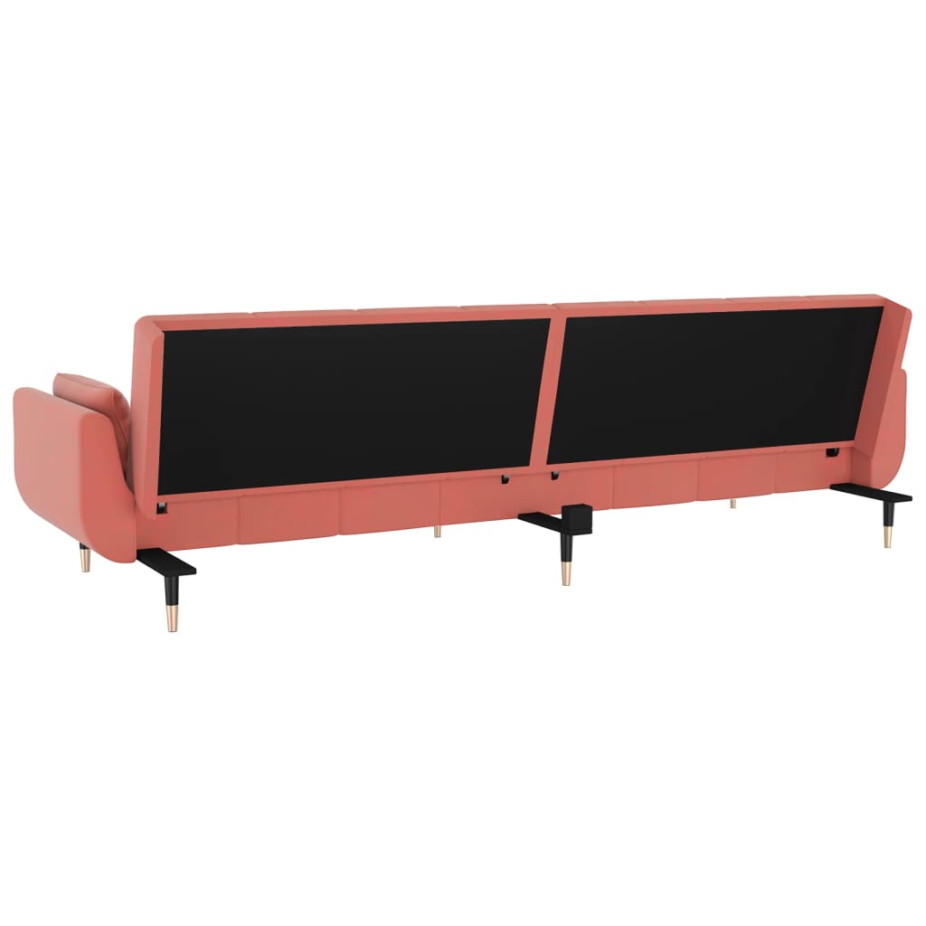 Canapé lit 2 places avec 2 oreillers velours rose