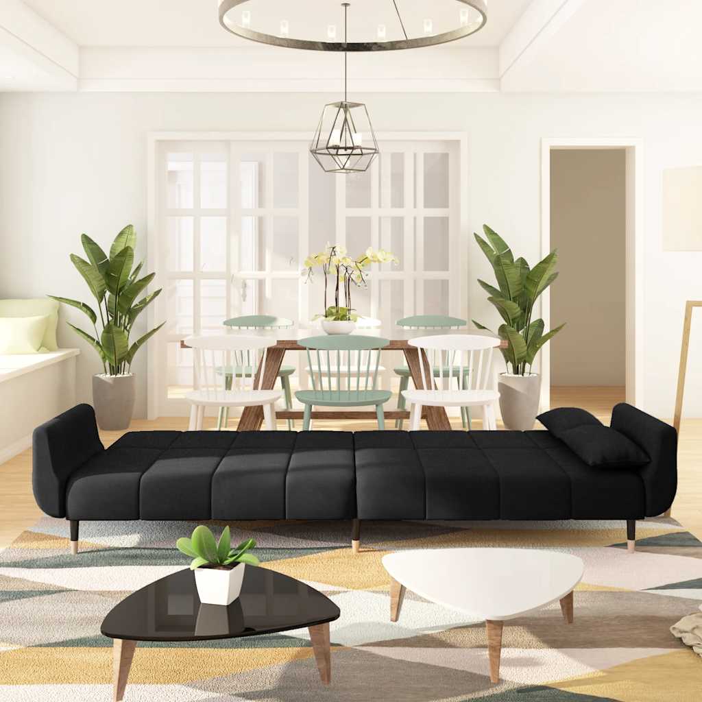 Schlafsofa 2-Sitzer mit 2 Kissen Schwarz Samt