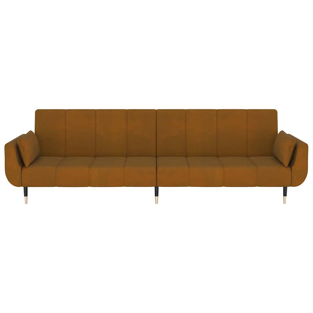 Schlafsofa 2-Sitzer mit 2 Kissen Braun Samt
