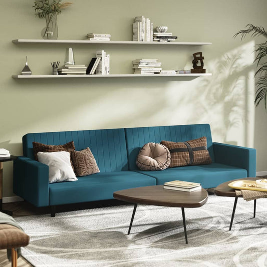Schlafsofa 2-Sitzer Blau Samt