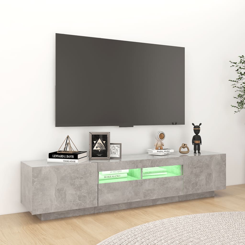 Meuble TV avec éclairage LED, gris béton, 180 x 35 x 40 cm