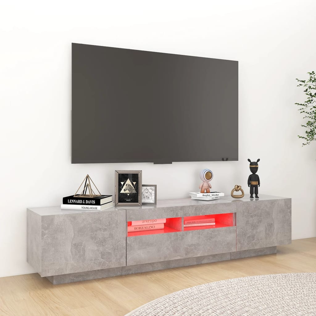 Meuble TV avec éclairage LED, gris béton, 180 x 35 x 40 cm