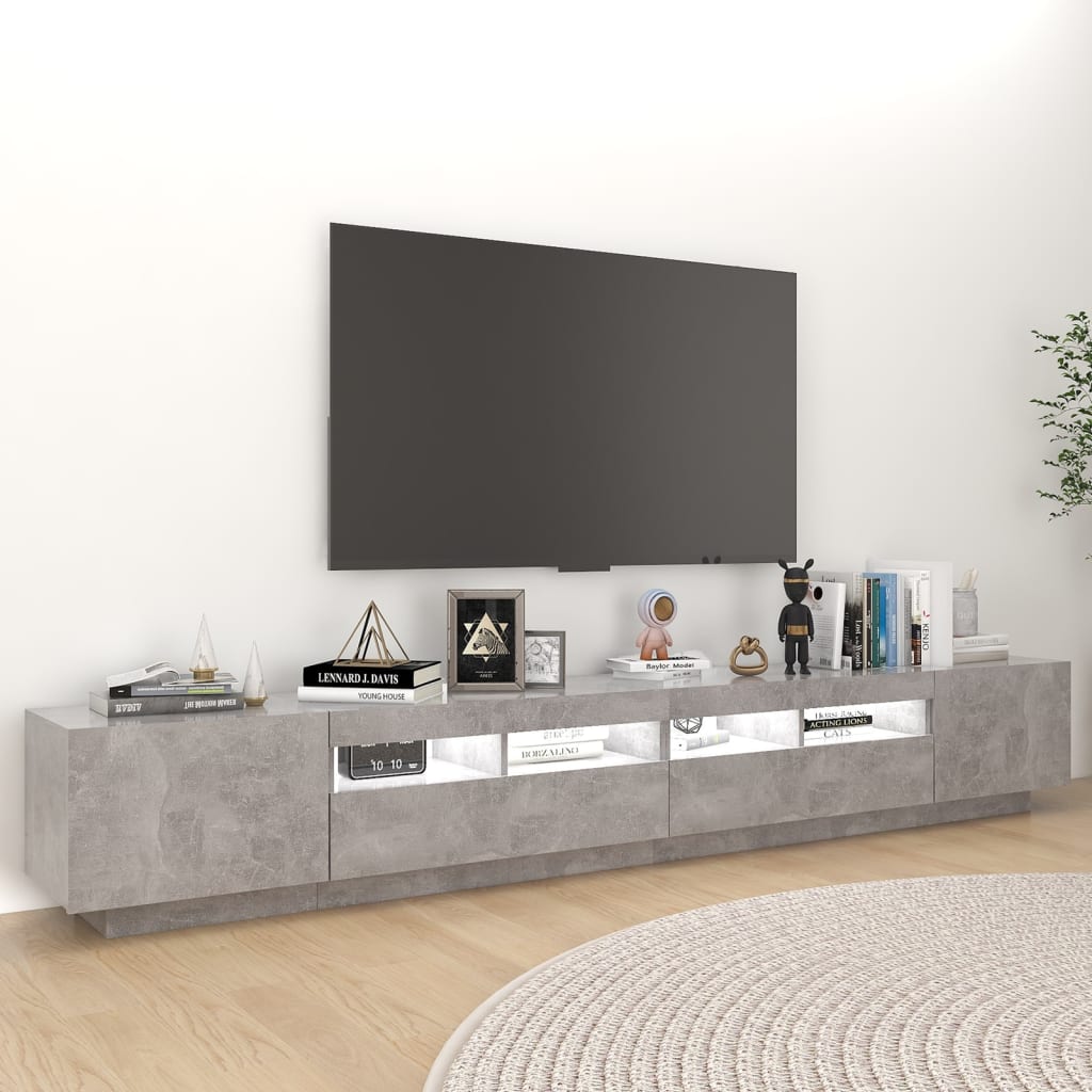 TV cabinet with LED lights, concrete grey, 260 x 35 x 40 cm