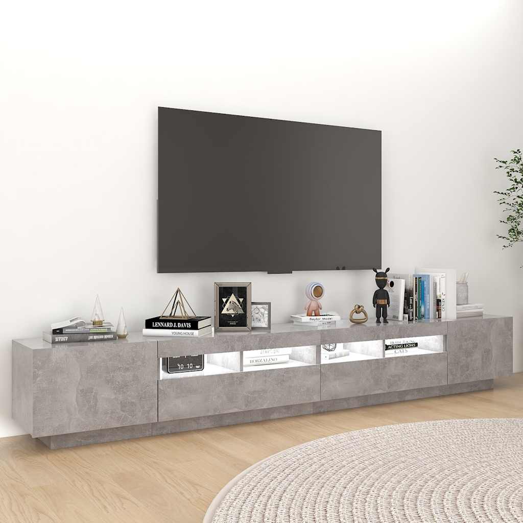 TV-Schrank mit LED-Leuchten Betongrau 260x35x40 cm