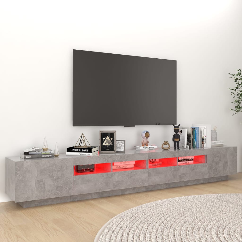 TV cabinet with LED lights, concrete grey, 260 x 35 x 40 cm