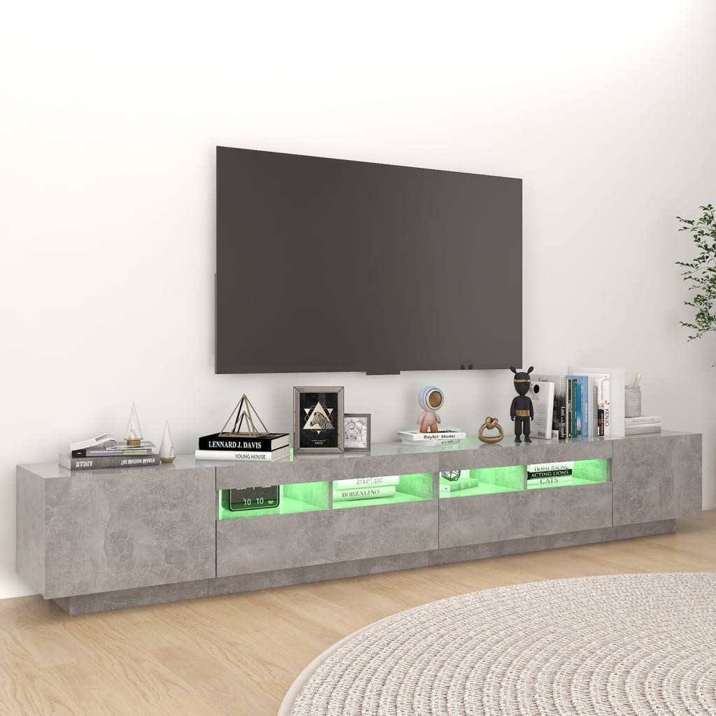 TV cabinet with LED lights, concrete grey, 260 x 35 x 40 cm