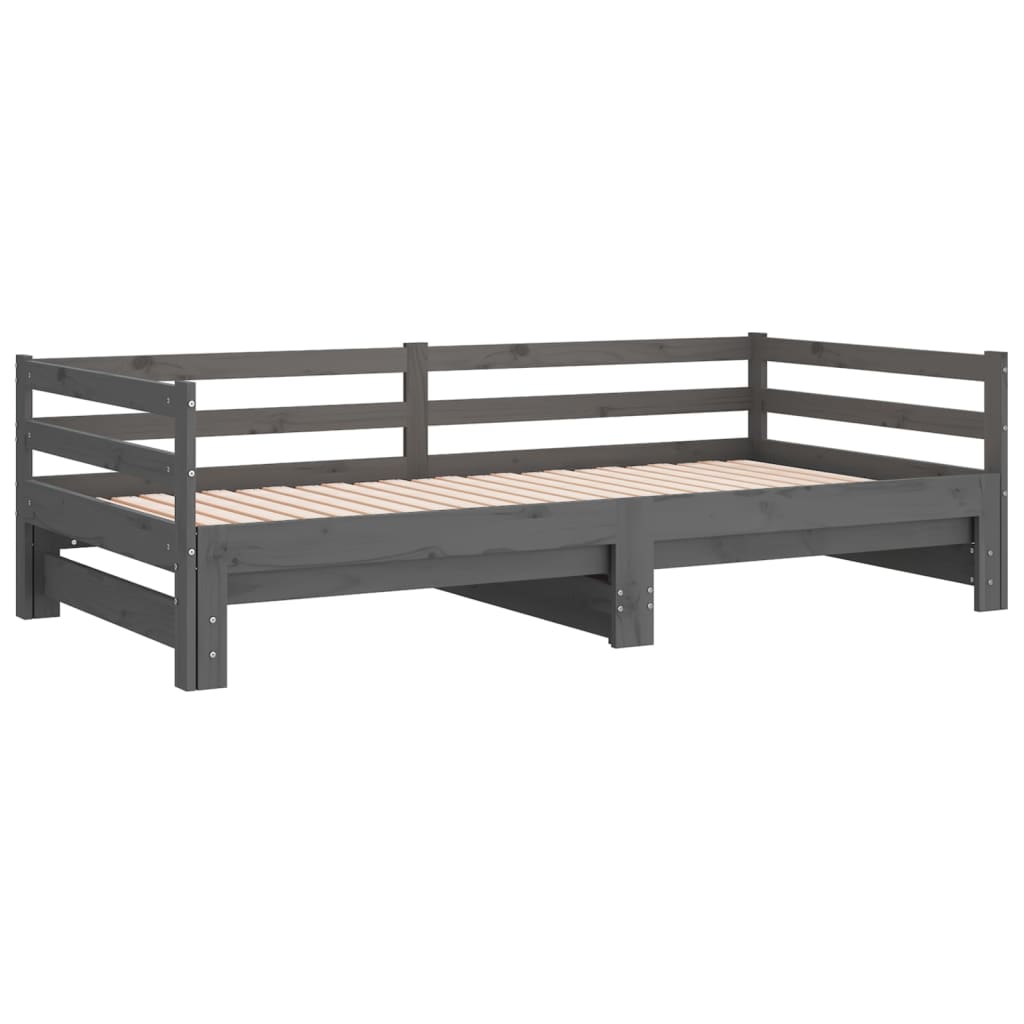 Lit de repos extensible gris bois de pin massif 2x(90x200) cm