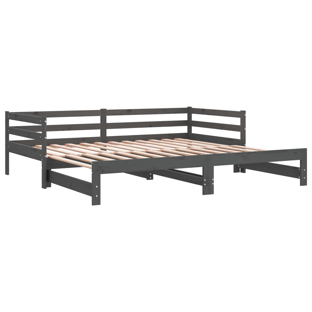 Lit de repos extensible gris bois de pin massif 2x(90x200) cm