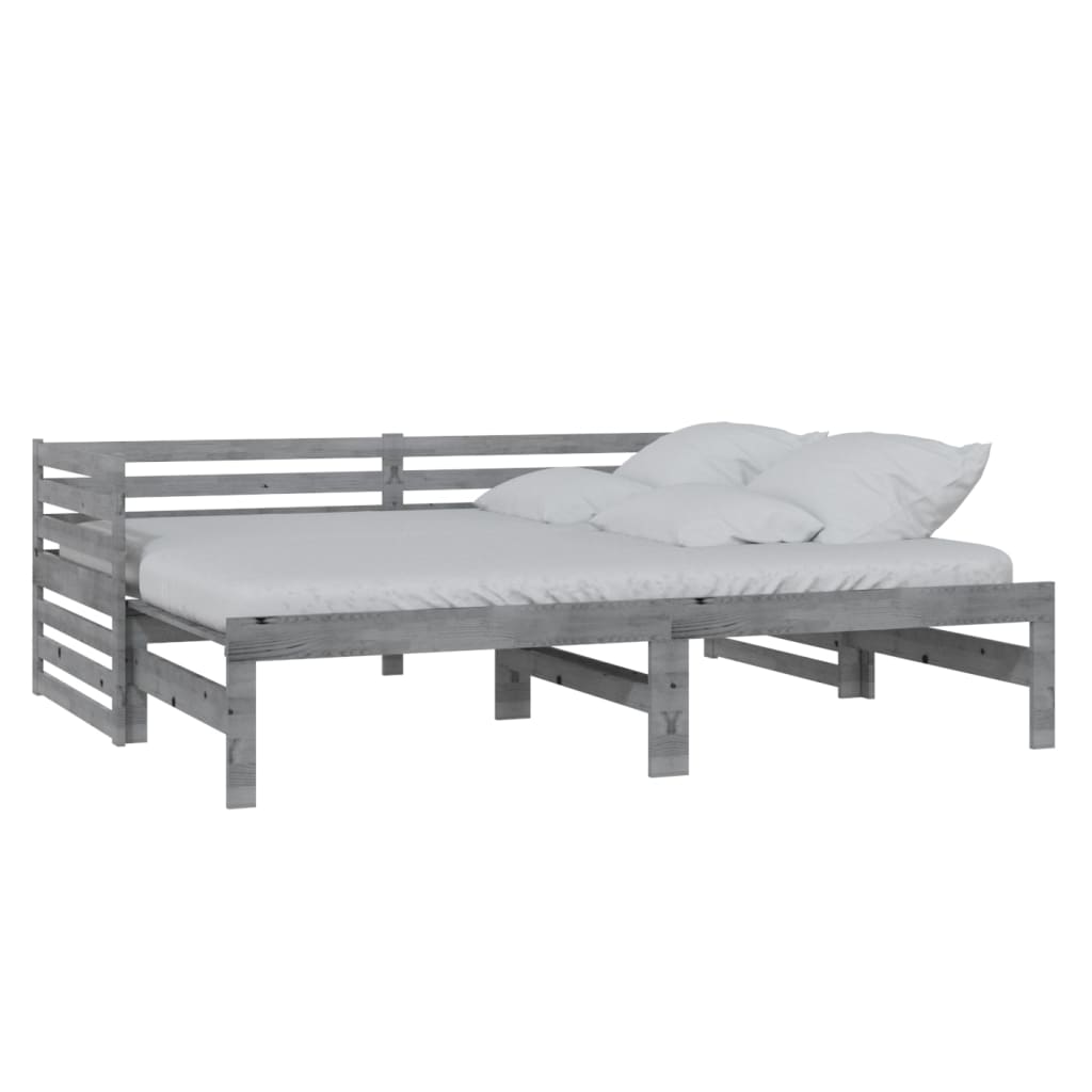 Lit de repos extensible en bois de pin massif gris 2x(90x200) cm