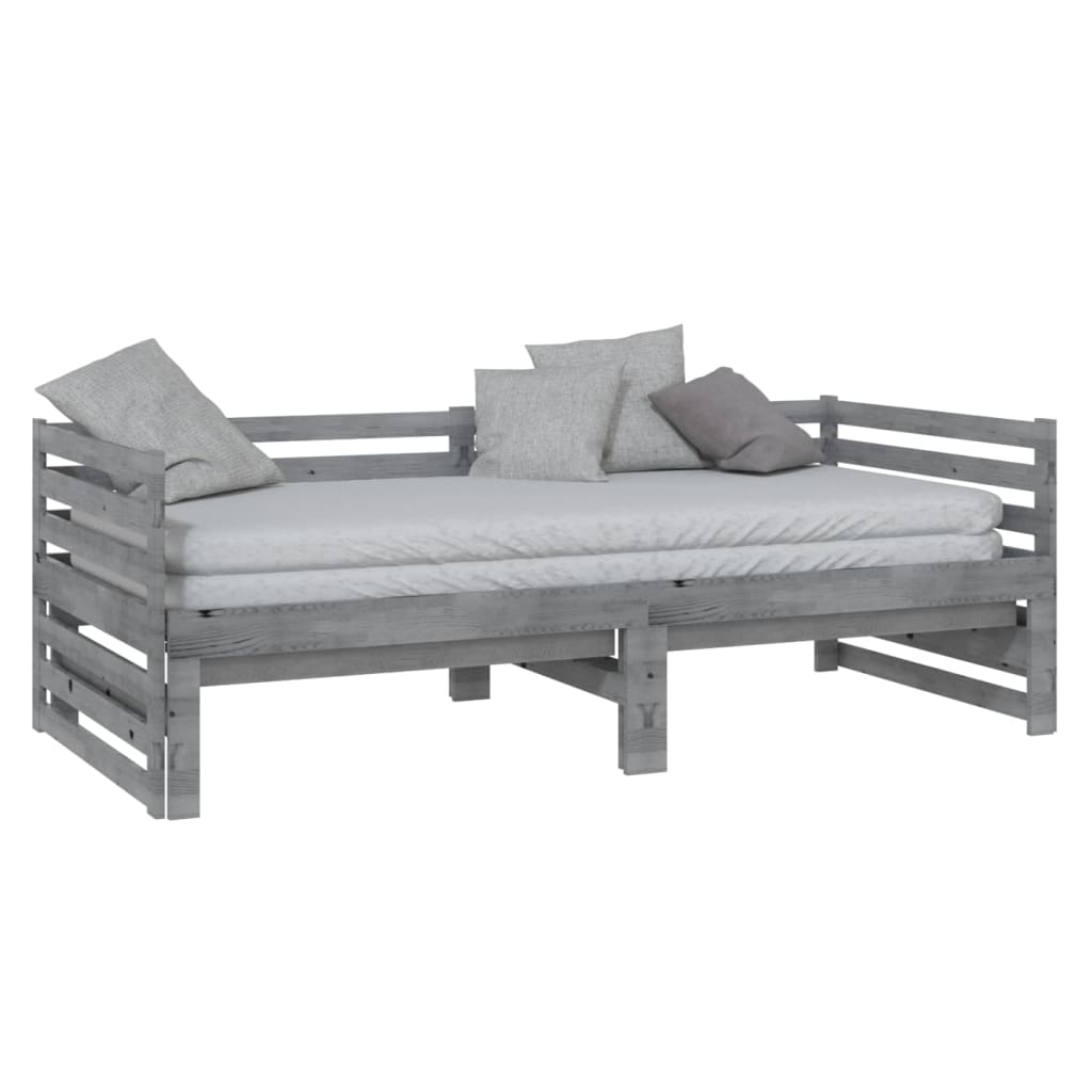 Lit de repos extensible en bois de pin massif gris 2x(90x200) cm