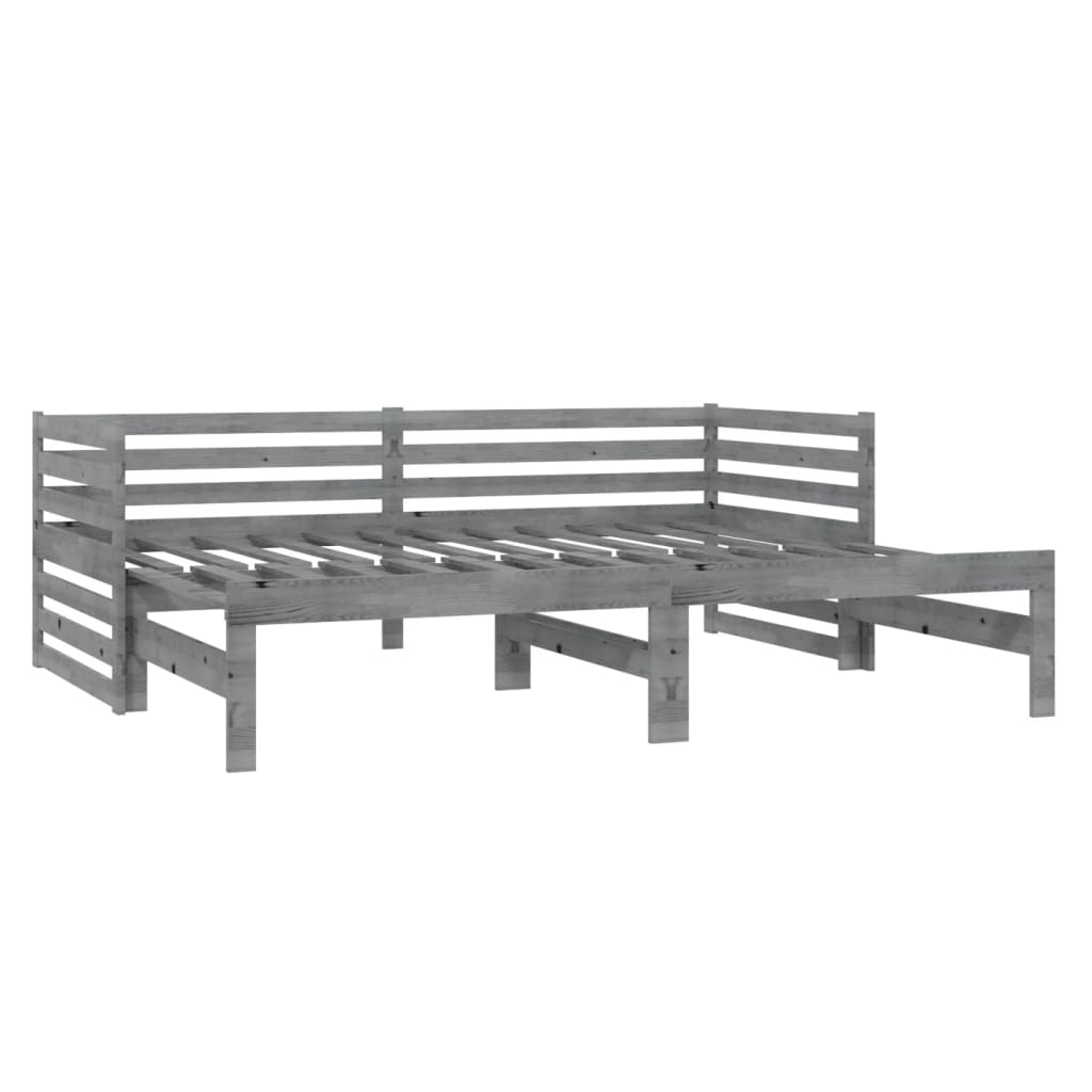 Lit de repos extensible en bois de pin massif gris 2x(90x200) cm