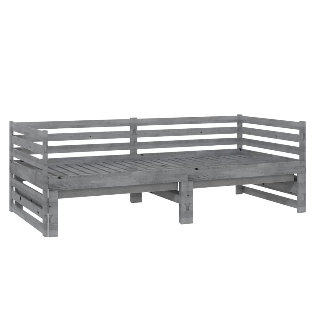 Lit de repos extensible en bois de pin massif gris 2x(90x200) cm