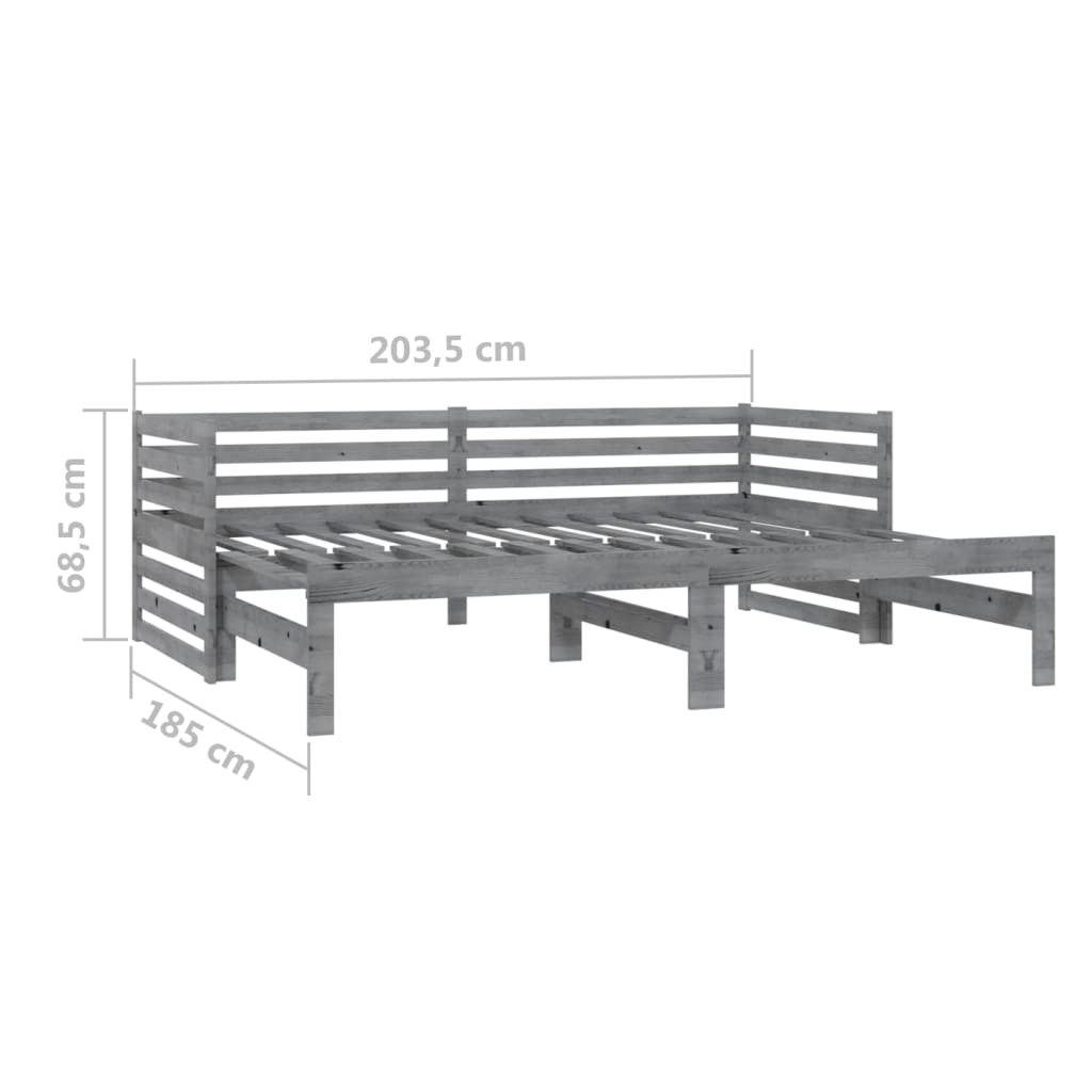 Lit de repos extensible en bois de pin massif gris 2x(90x200) cm