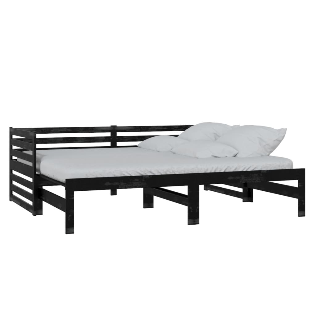 Lit de repos extensible en pin massif noir 2x(90x200) cm