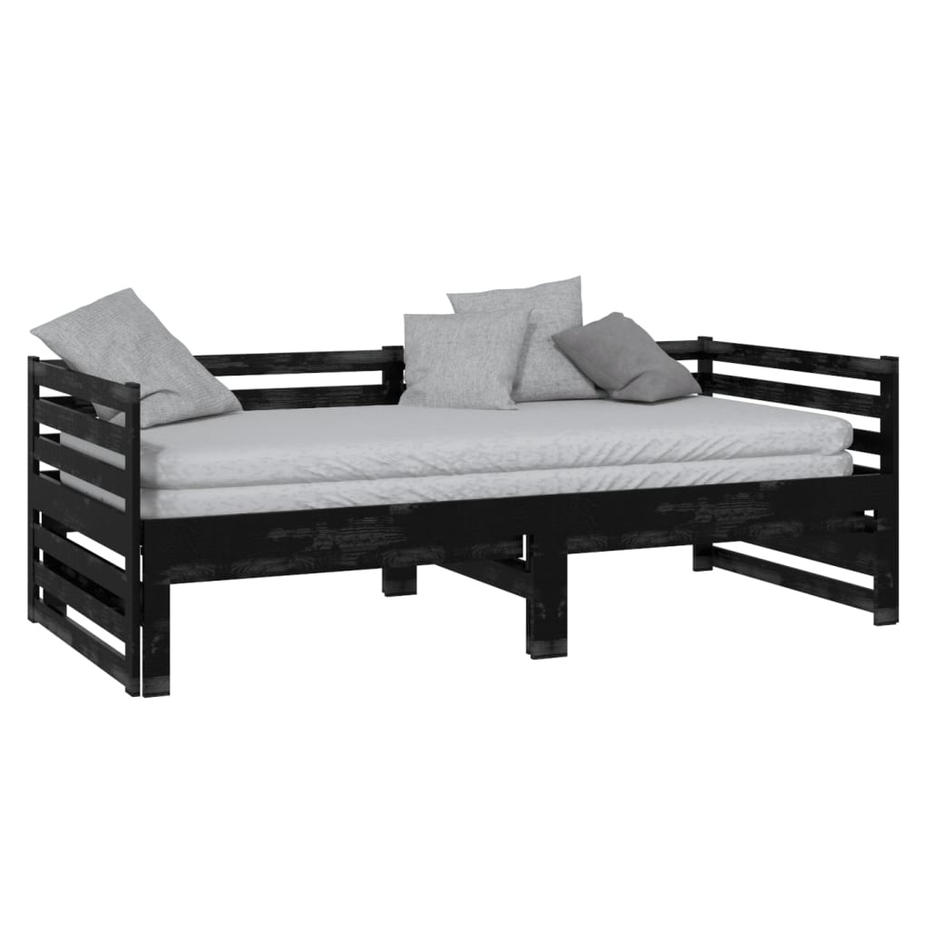 Lit de repos extensible en pin massif noir 2x(90x200) cm