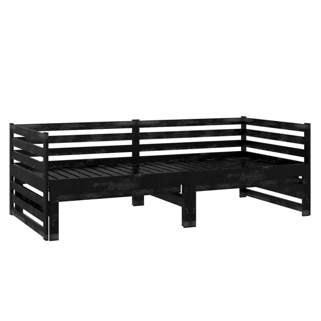 Lit de repos extensible en pin massif noir 2x(90x200) cm