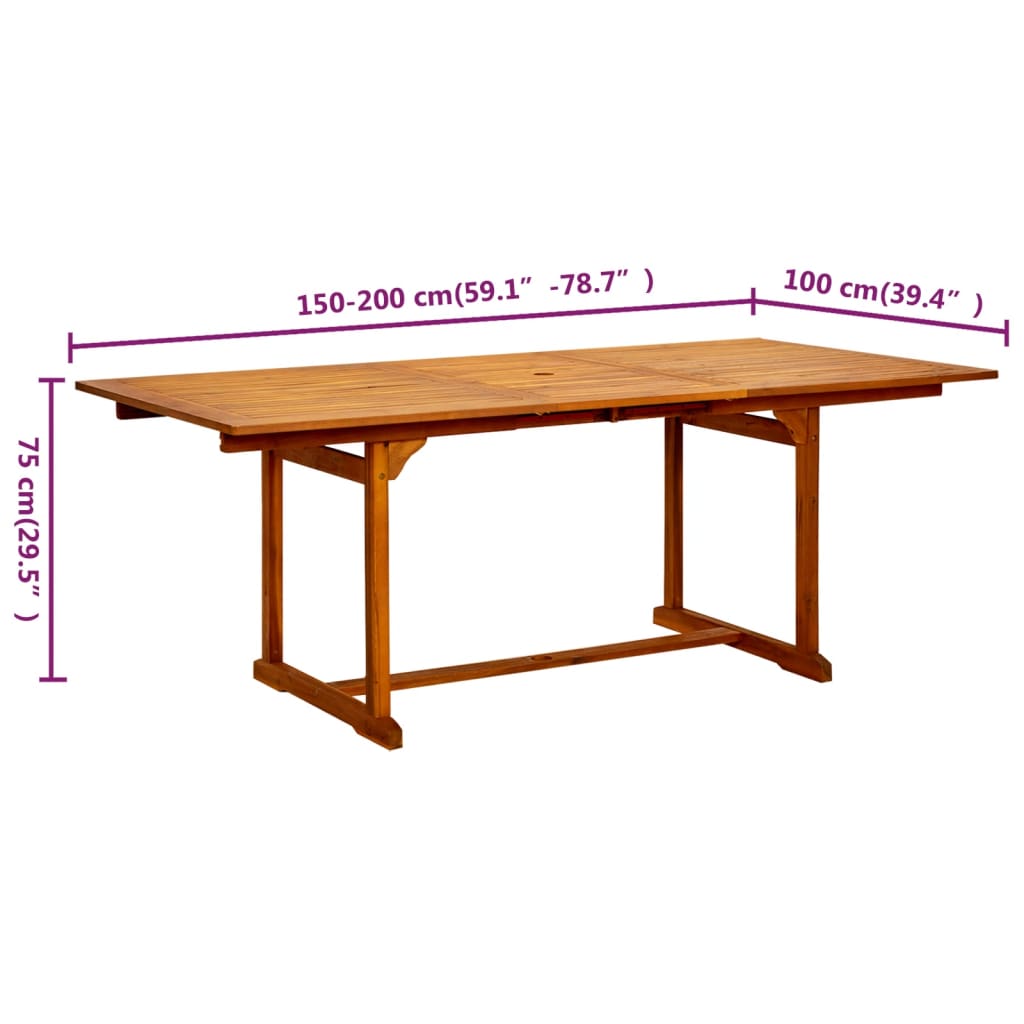Table à manger de jardin (150-200)x100x75 cm en bois d'acacia massif