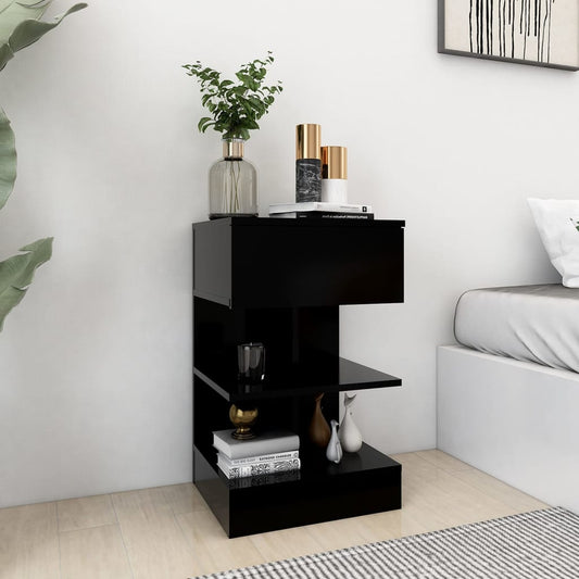 Bedside Table Black 40x35x65 cm Wood Material