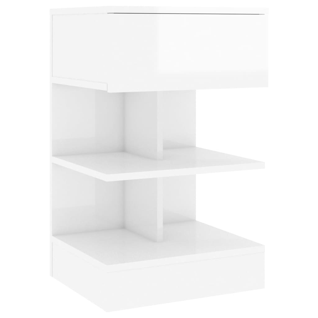 Bedside table high gloss white 40x35x65 cm wood material