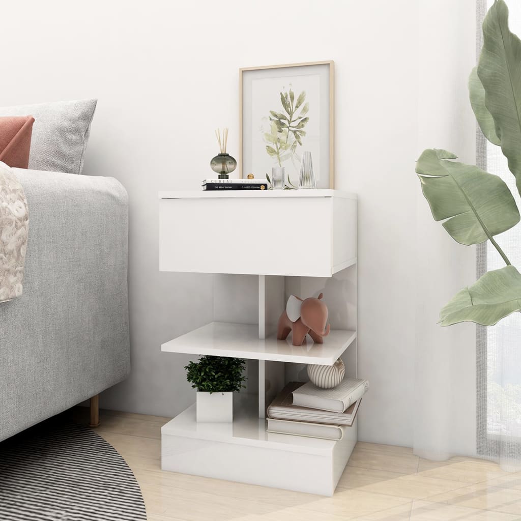 Bedside table high gloss white 40x35x65 cm wood material