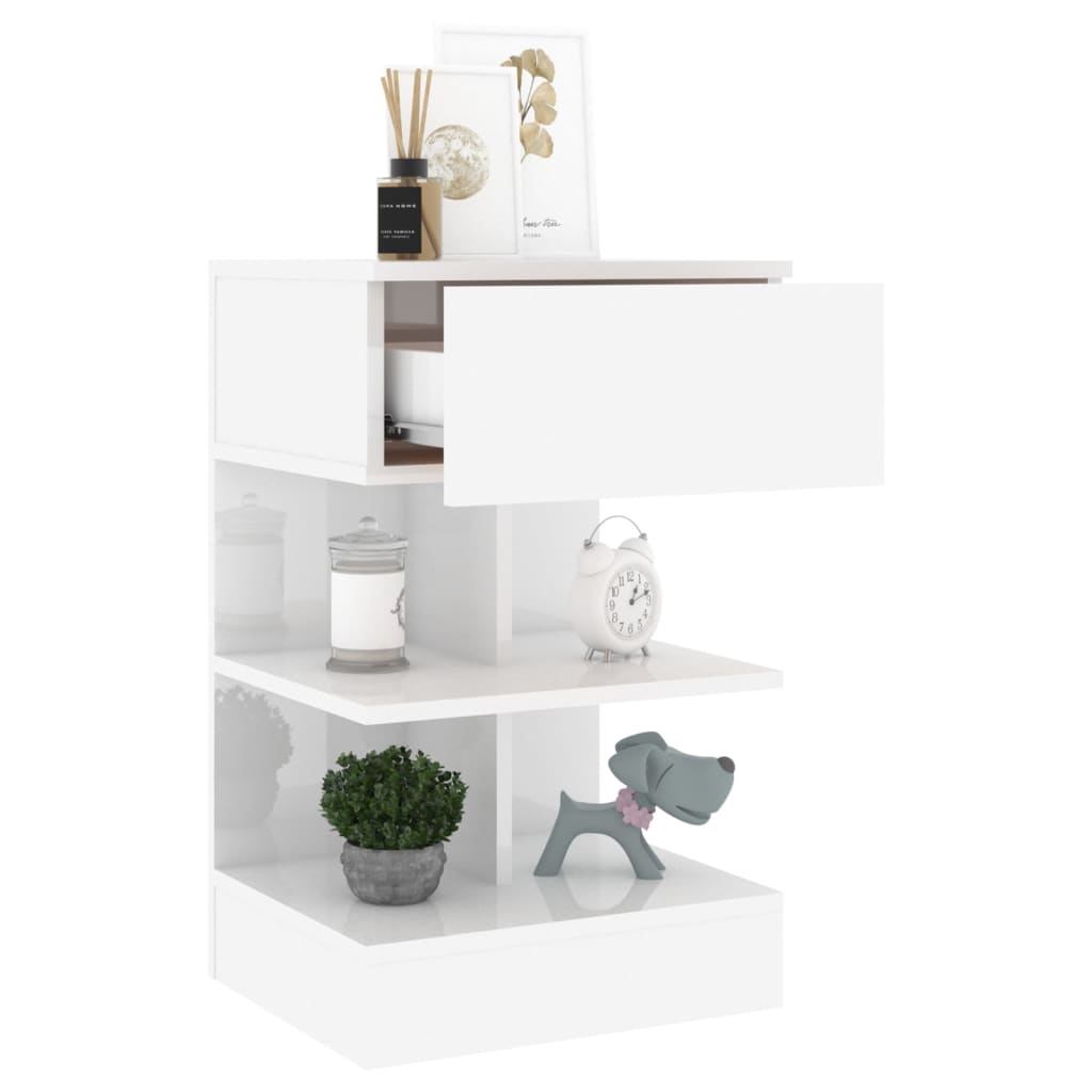 Bedside table high gloss white 40x35x65 cm wood material