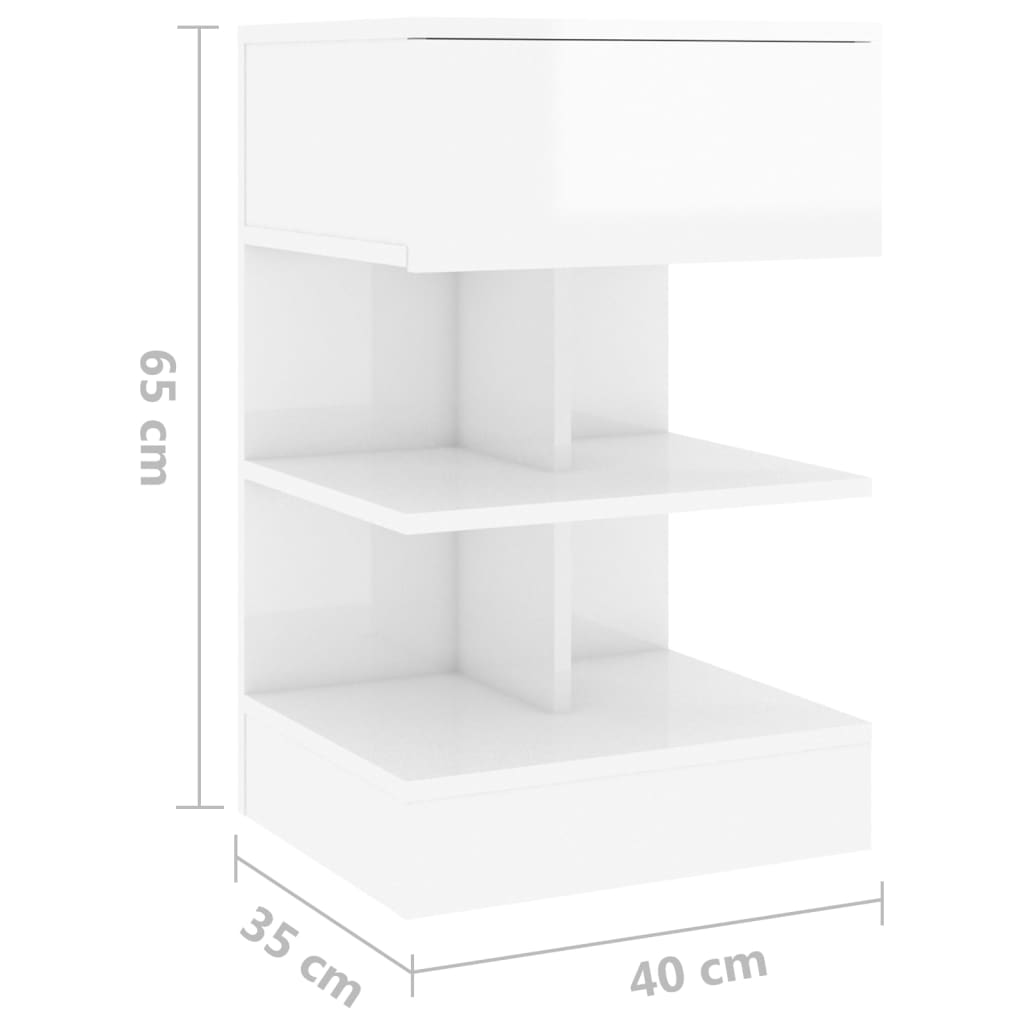 Bedside table high gloss white 40x35x65 cm wood material