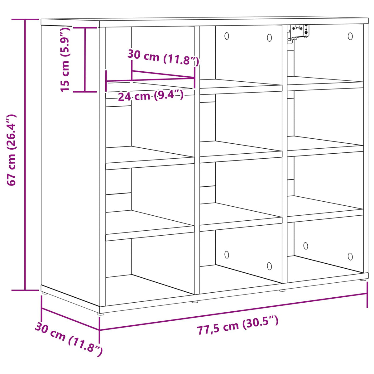 Schuhschrank 77,5 x 30 x 67 cm Holzwerkstoff Sonoma-Eiche