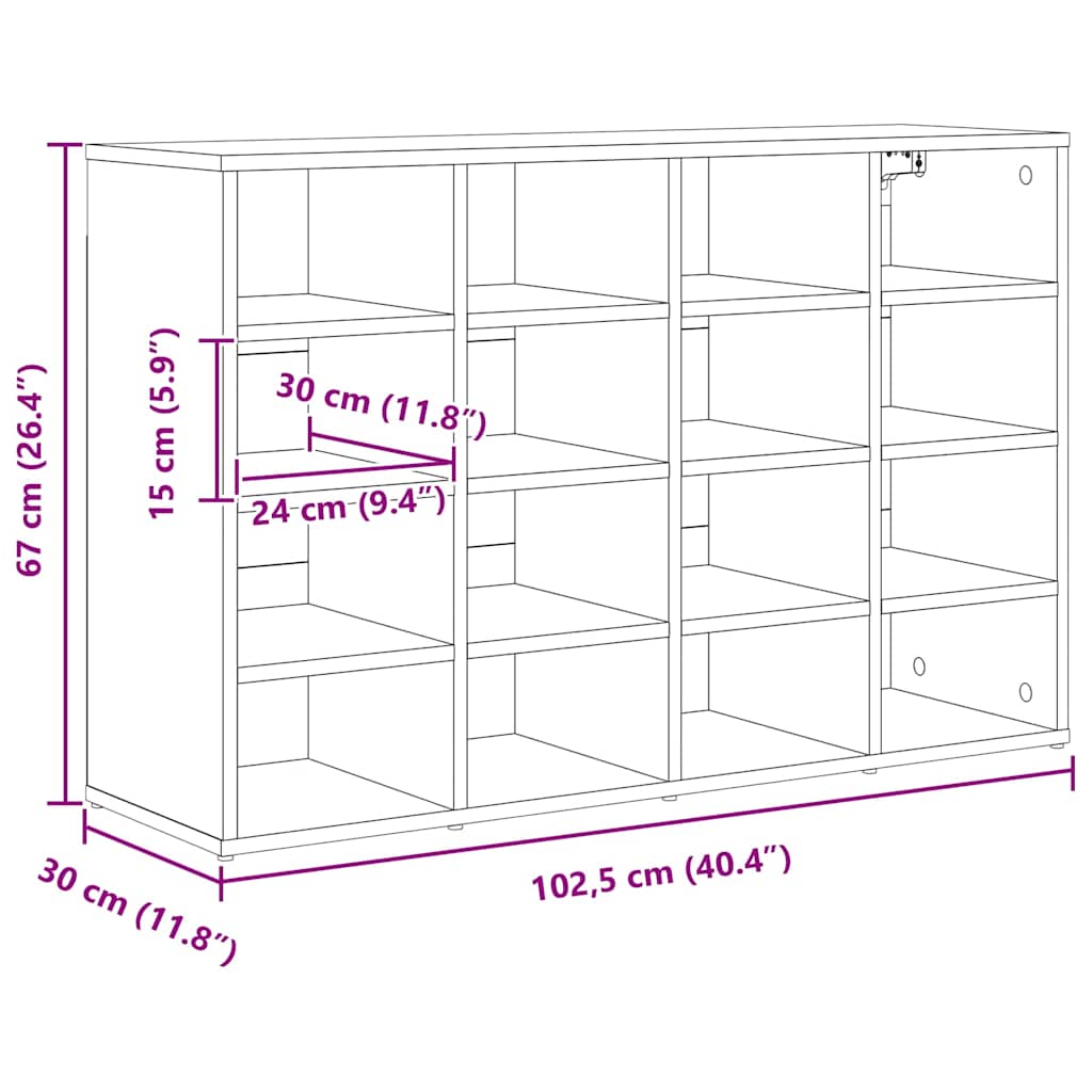 Schuhschrank 103 x 30 x 67 cm Holzwerkstoff Sonoma-Eiche