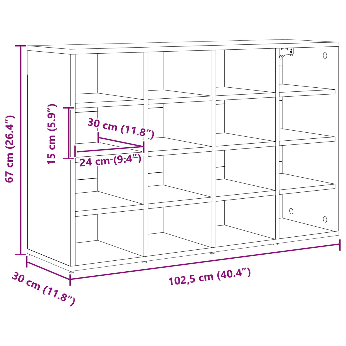 Schuhschrank 103 x 30 x 67 cm Holzwerkstoff Sonoma-Eiche