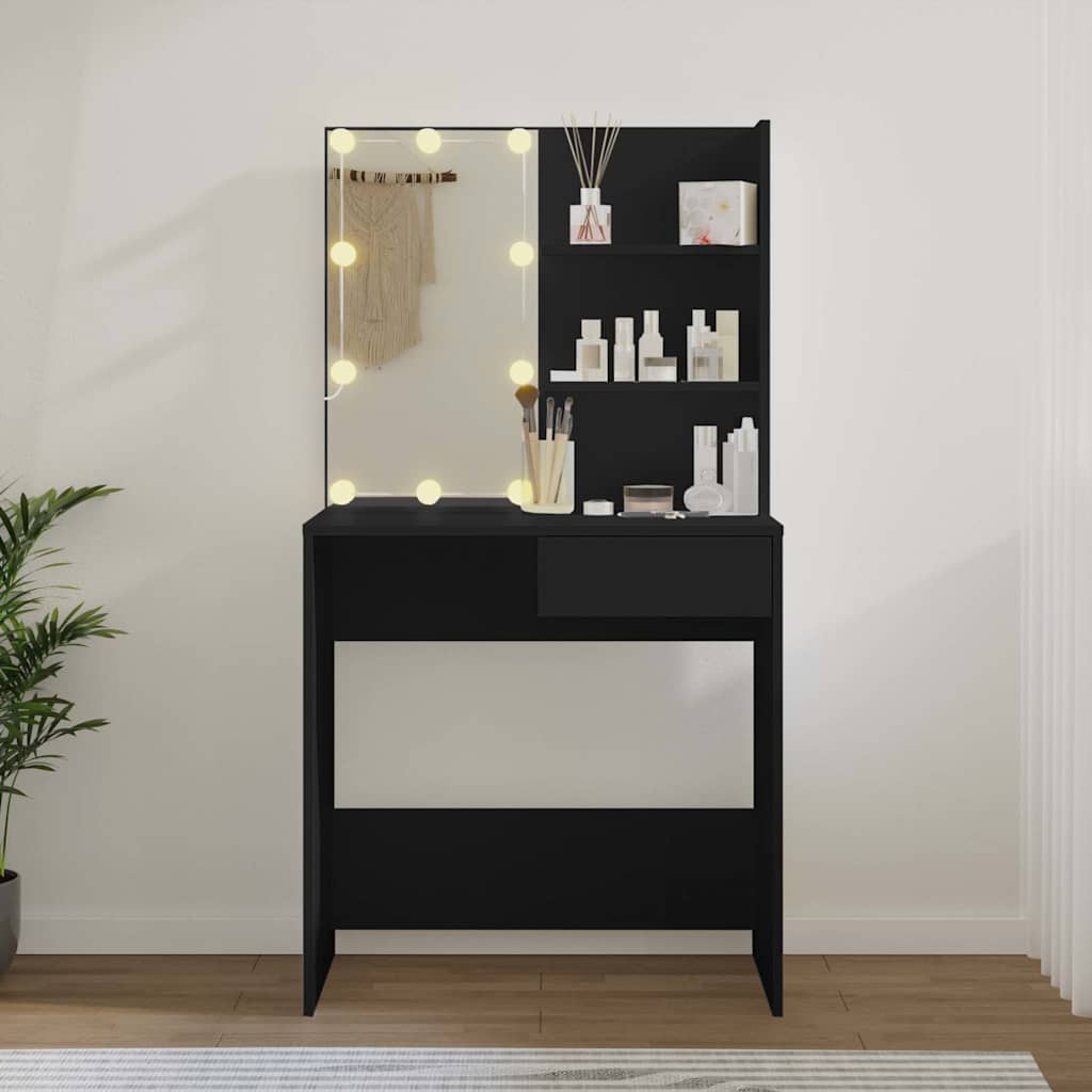 Schminktisch mit LED-Leuchten Schwarz 74,5x40x141 cm