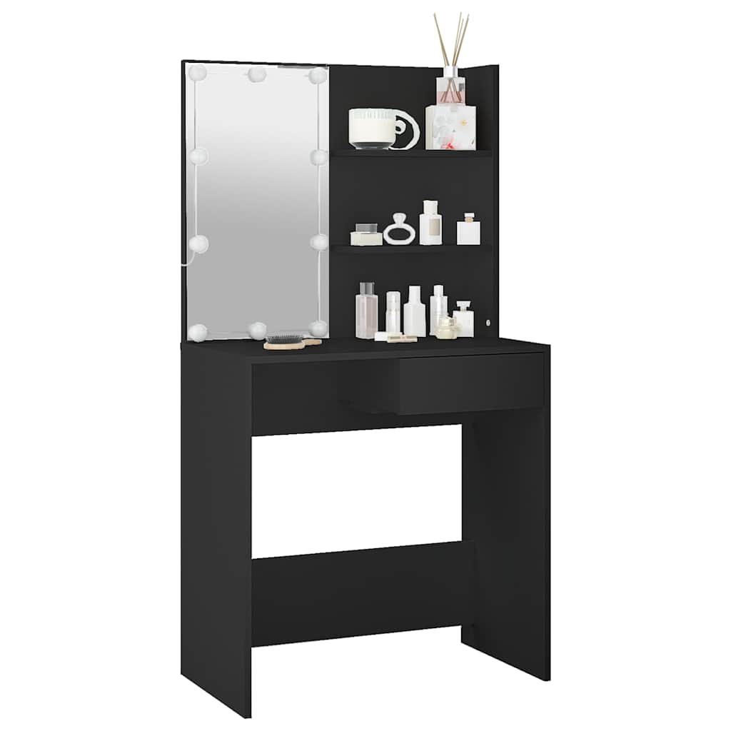 Schminktisch mit LED-Leuchten Schwarz 74,5x40x141 cm