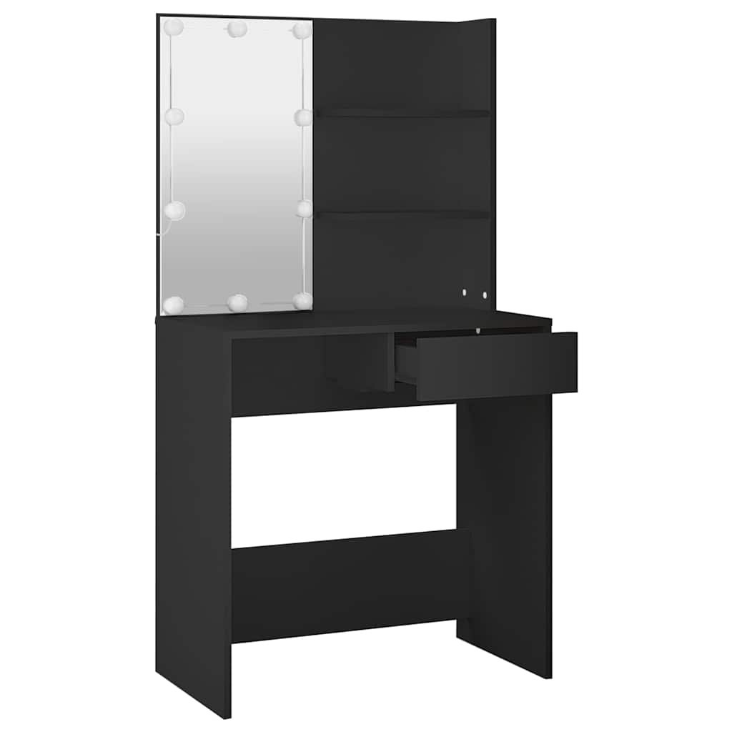 Schminktisch mit LED-Leuchten Schwarz 74,5x40x141 cm