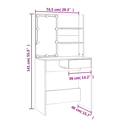 Schminktisch mit LEDs Sonoma-Eiche 74,5x40x141 cm Holzwerkstoff