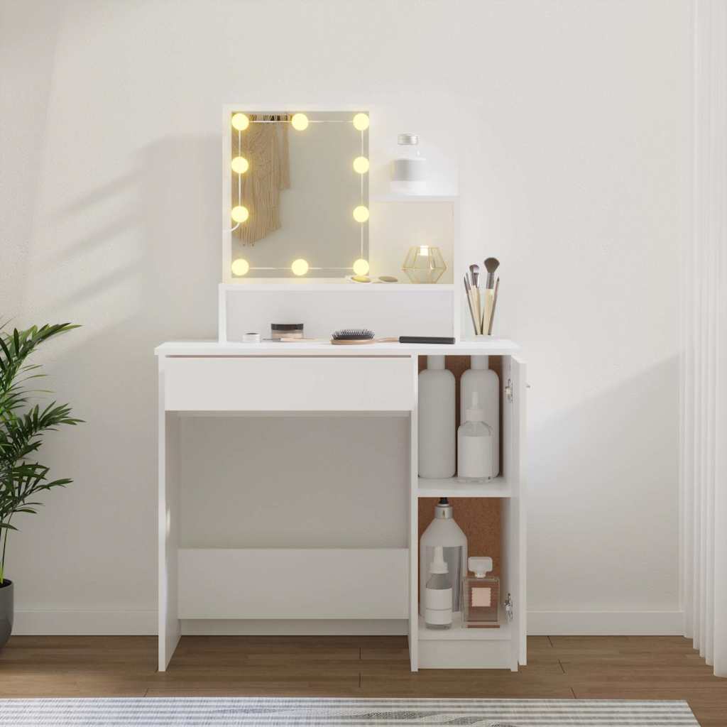 Schminktisch mit LED Weiß 86,5x35x136 cm
