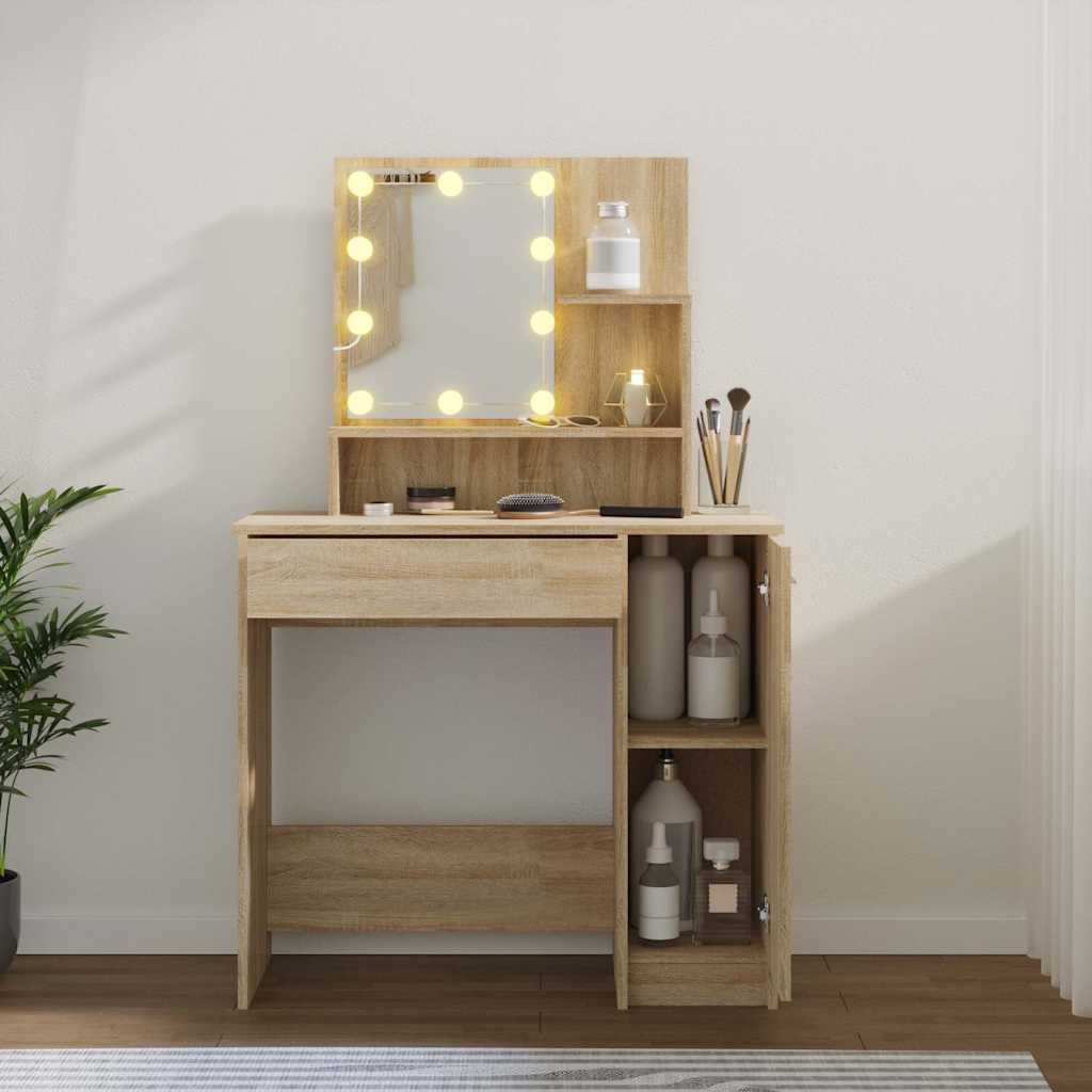 Schminktisch mit LED Sonoma-Eiche 86,5x35x136 cm