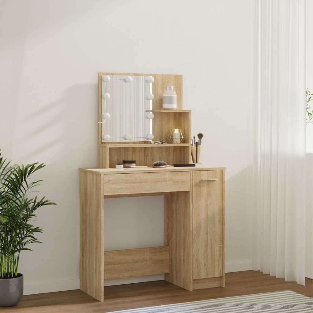 Schminktisch mit LED Sonoma-Eiche 86,5x35x136 cm