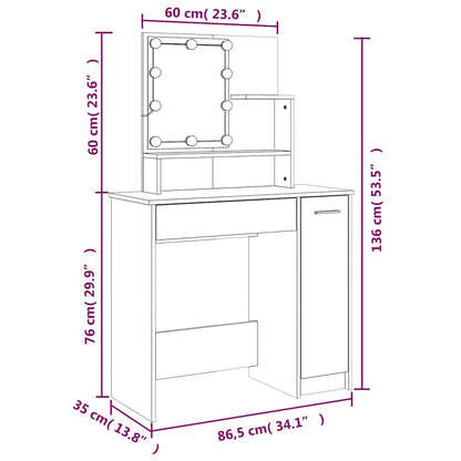 Schminktisch mit LED Sonoma-Eiche 86,5x35x136 cm