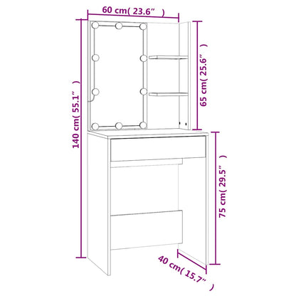 Schminktisch mit LED Sonoma-Eiche 60x40x140 cm